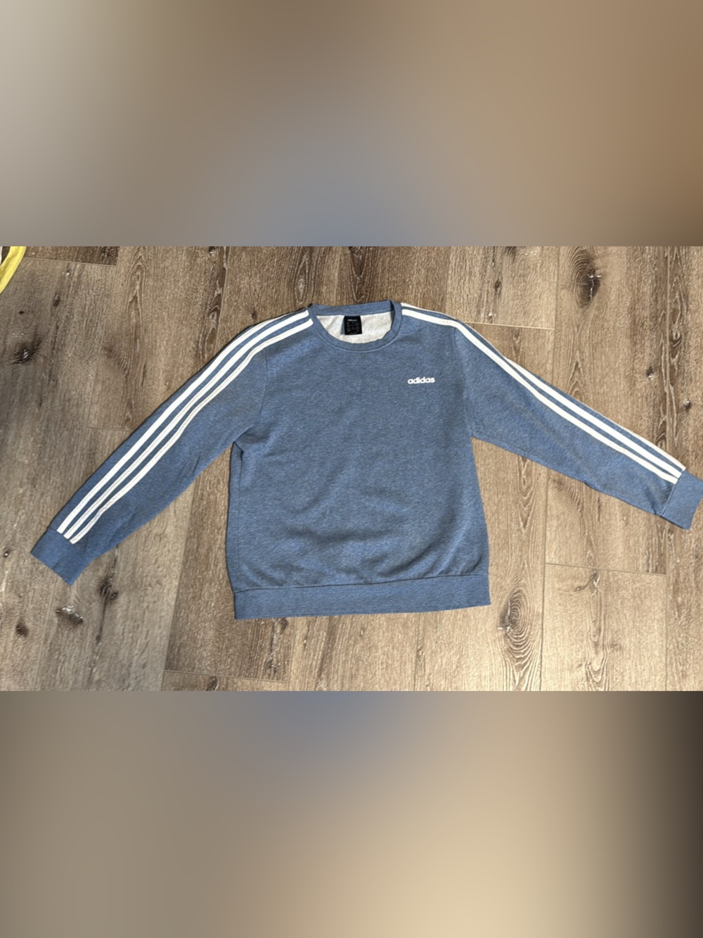 adidas Women's Heather Blue Crewneck Sweatshirt with White Sleeve Stripes